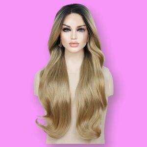 Uniwigs Silk Bow Honey Blonde w/ Shadow Root Wavy Synthetic Lace Front Wig